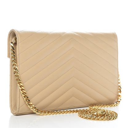 Saint Laurent Grain De Poudre Matelasse Chevron Monogram Chain Wallet Nude Powder 4 of 12