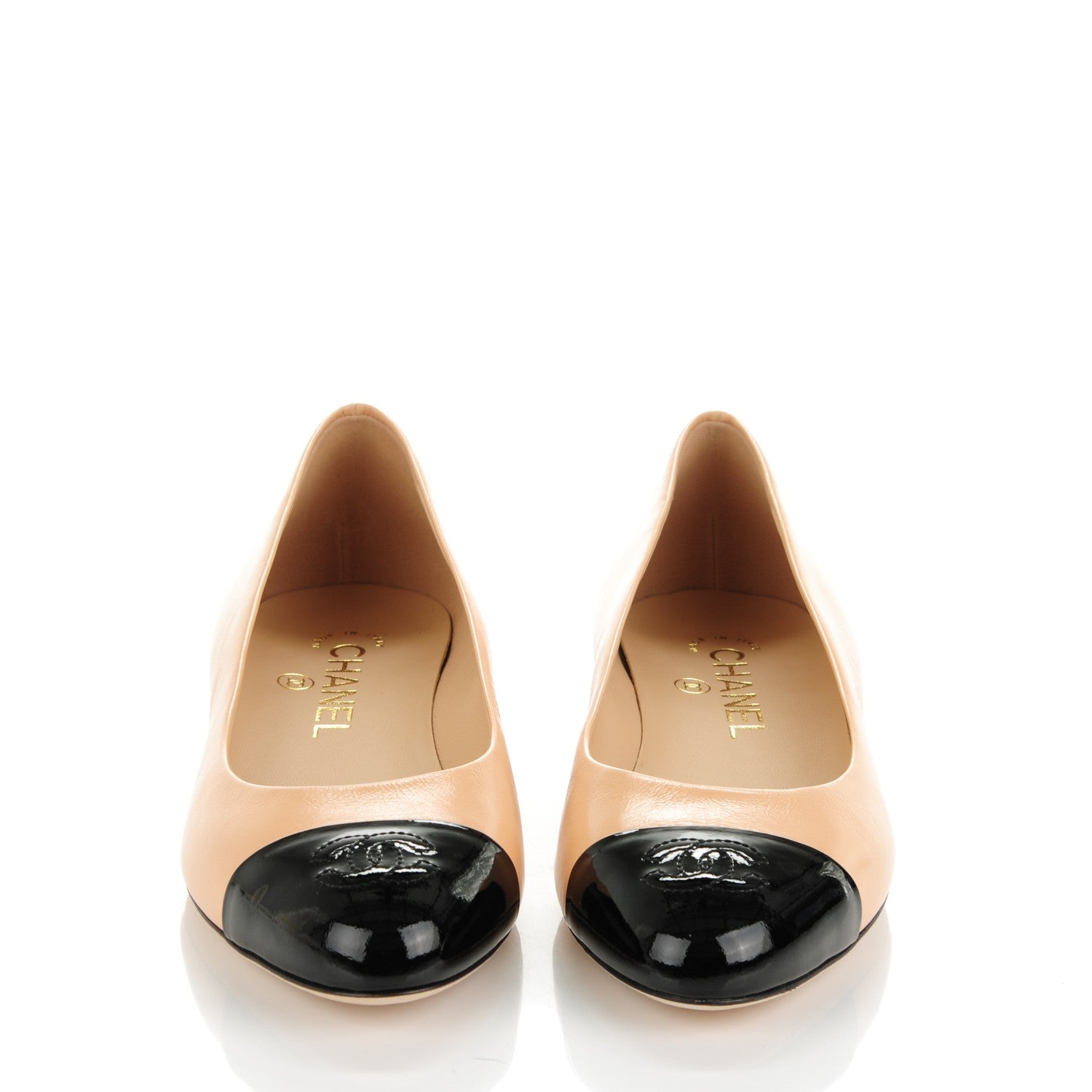Chanel Lambskin Patent Cap Toe Ballerina Flats 36 Beige Black 2 of 7