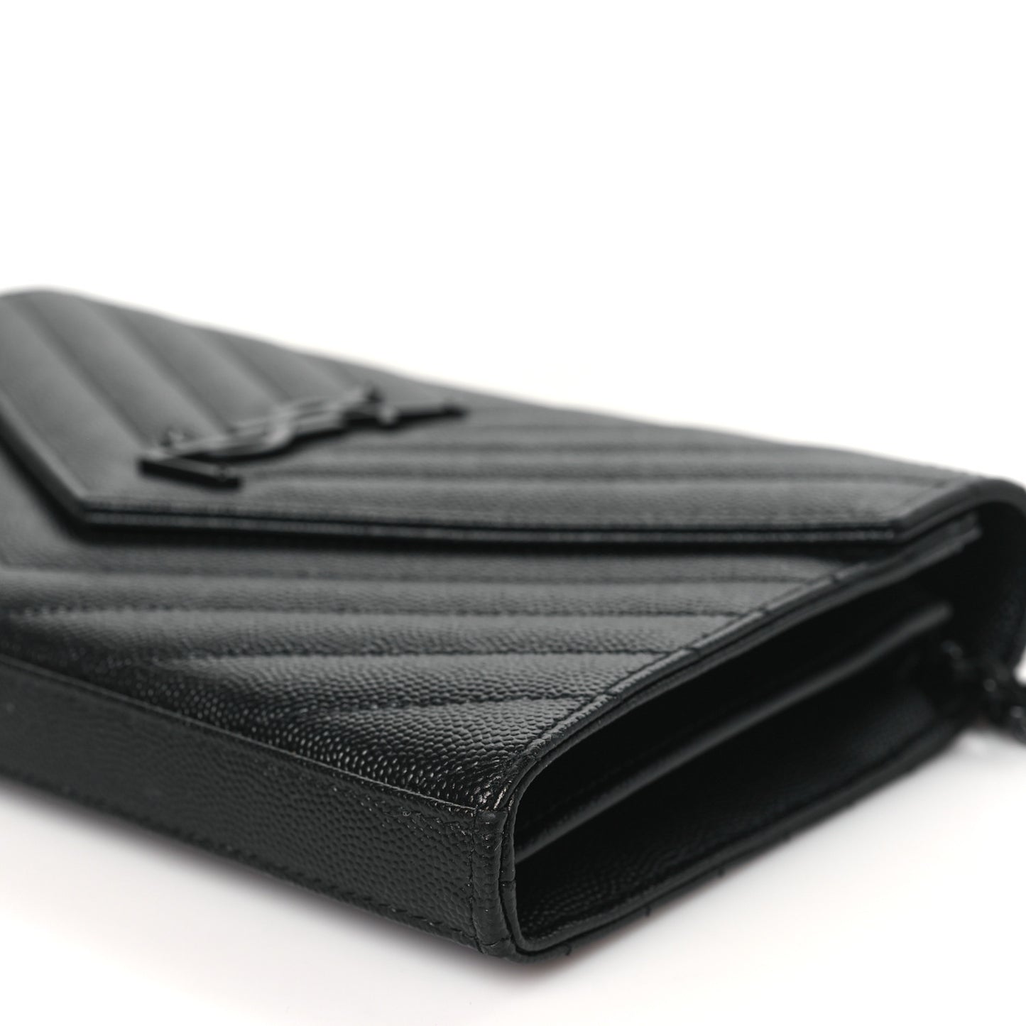 Grain De Poudre Matelasse Chevron Monogram Monochrome Chain Wallet Black