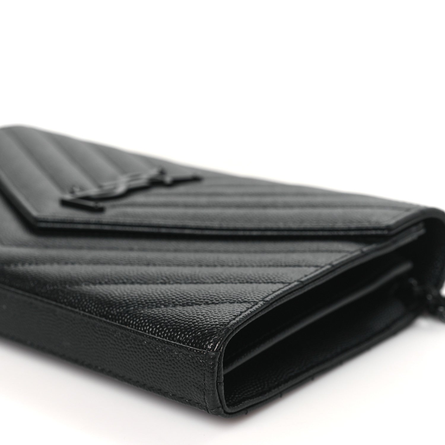 Saint Laurent Grain De Poudre Matelasse Chevron Monogram Monochrome Chain Wallet Black 9 of 10