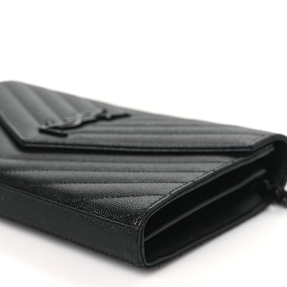 Saint Laurent Grain De Poudre Matelasse Chevron Monogram Monochrome Chain Wallet Black 9 of 10