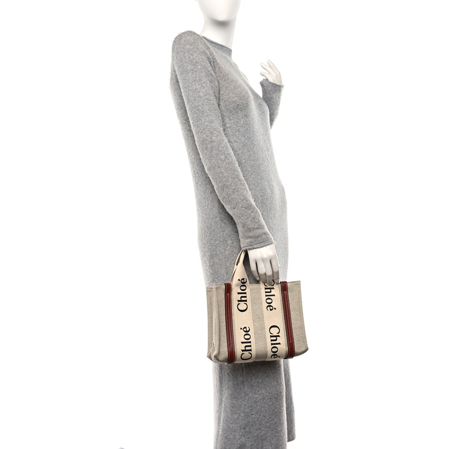 Cotton Calfskin Small Woody Ribbon Tote White Brown