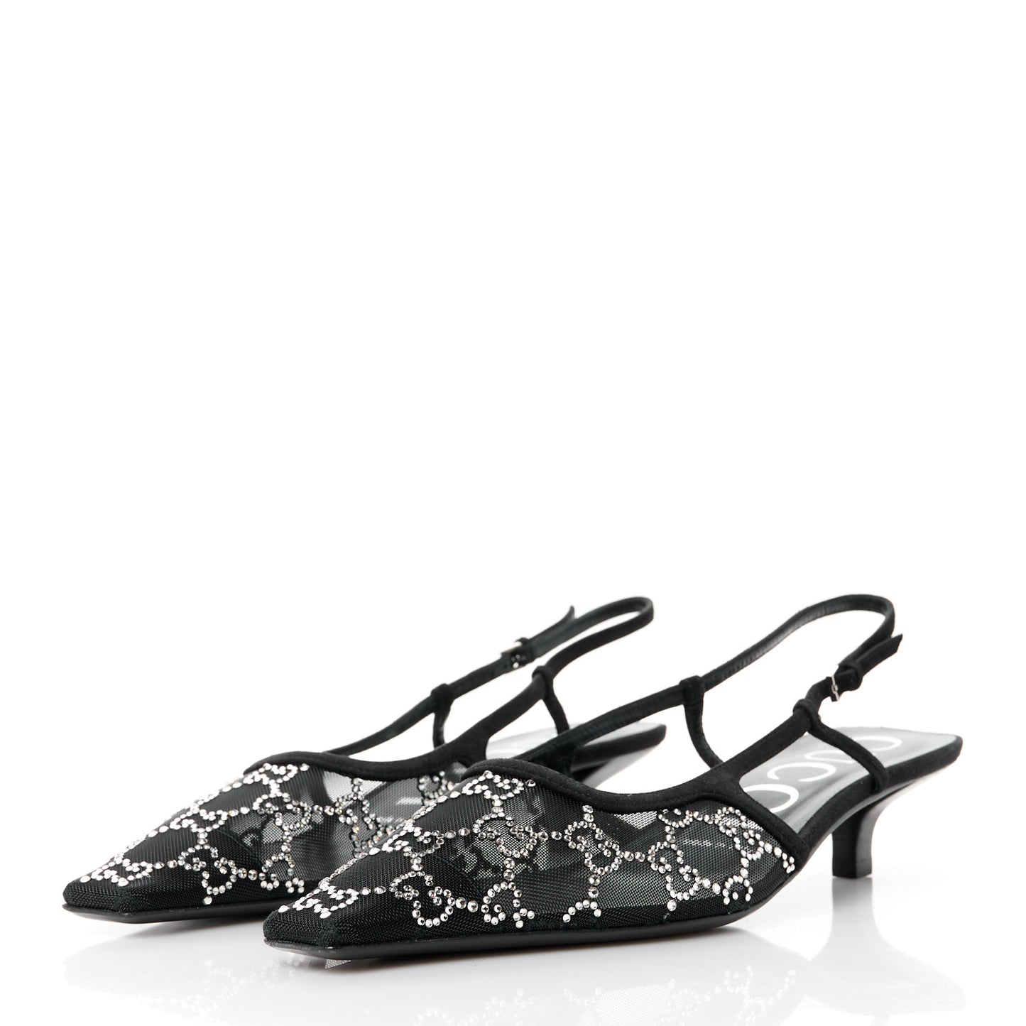 Tela Retino Kid Scamosciato Crystal GG Monogram Square G 35mm Slingback Pumps 38.5 Black