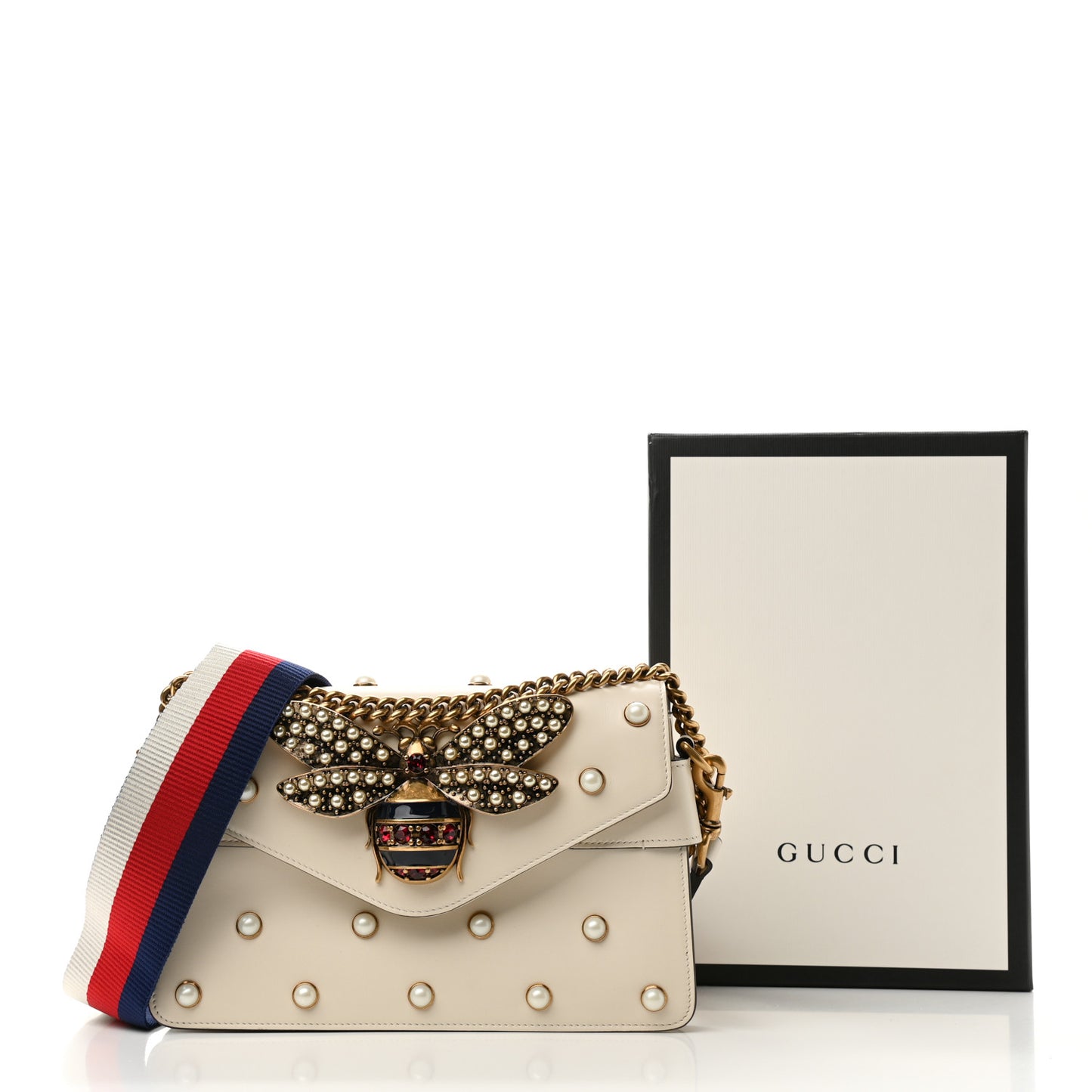 Nappa Pearl Studded Mini Queen Margaret Broadway Shoulder Bag Mystic White