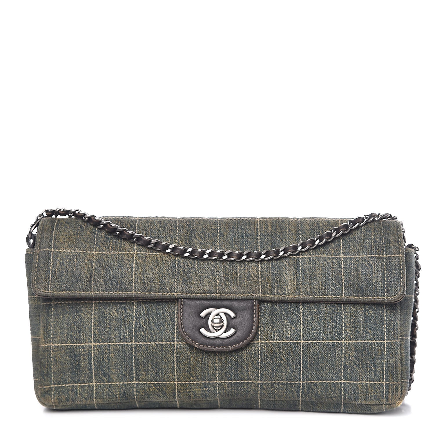 Chanel Denim Chocolate Bar Quilted East West Flap 1 of 15