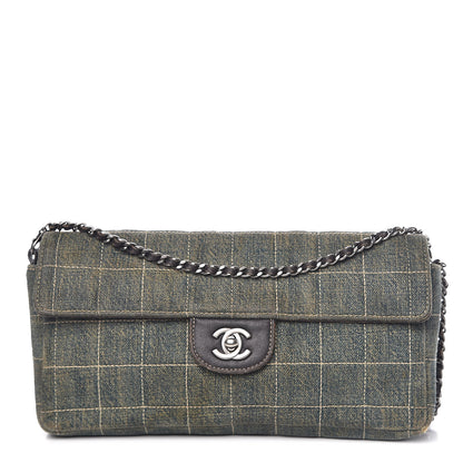 Chanel Denim Chocolate Bar Quilted East West Flap 1 of 15