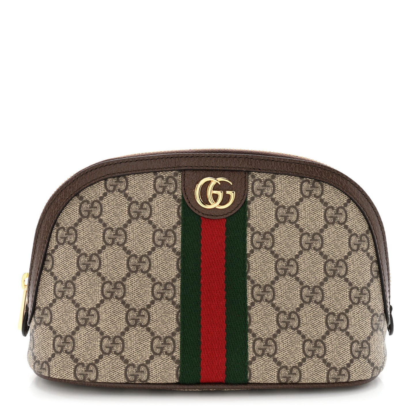 GG Supreme Monogram Textured Calfskin Web Large Ophidia Cosmetic Case Beige Ebony New Acero