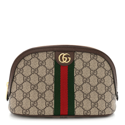 Gucci GG Supreme Monogram Textured Calfskin Web Large Ophidia Cosmetic Case Beige Ebony New Acero 1 of 8