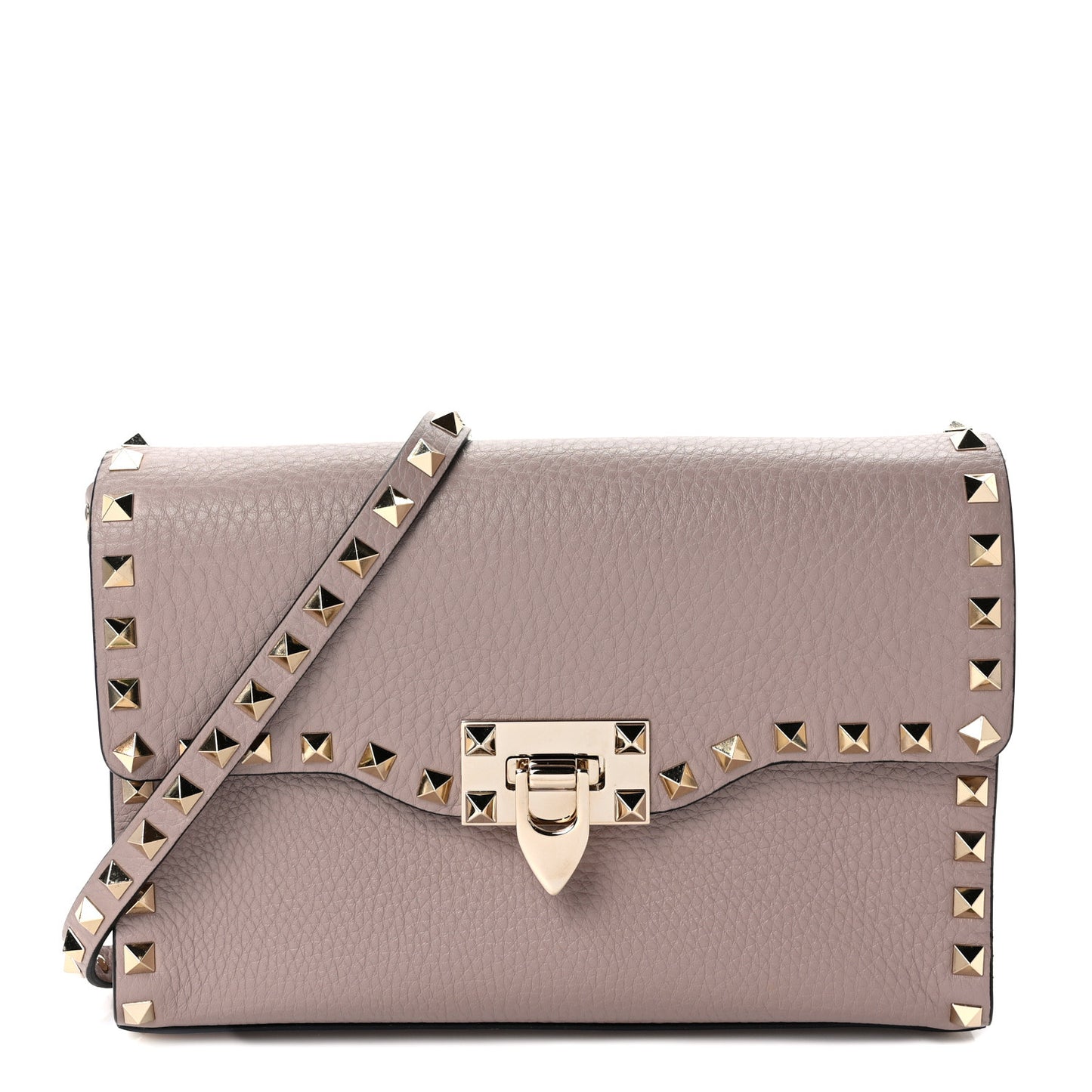 Pebbled Calfskin Medium Rockstud Flip Lock Crossbody Bag Clay