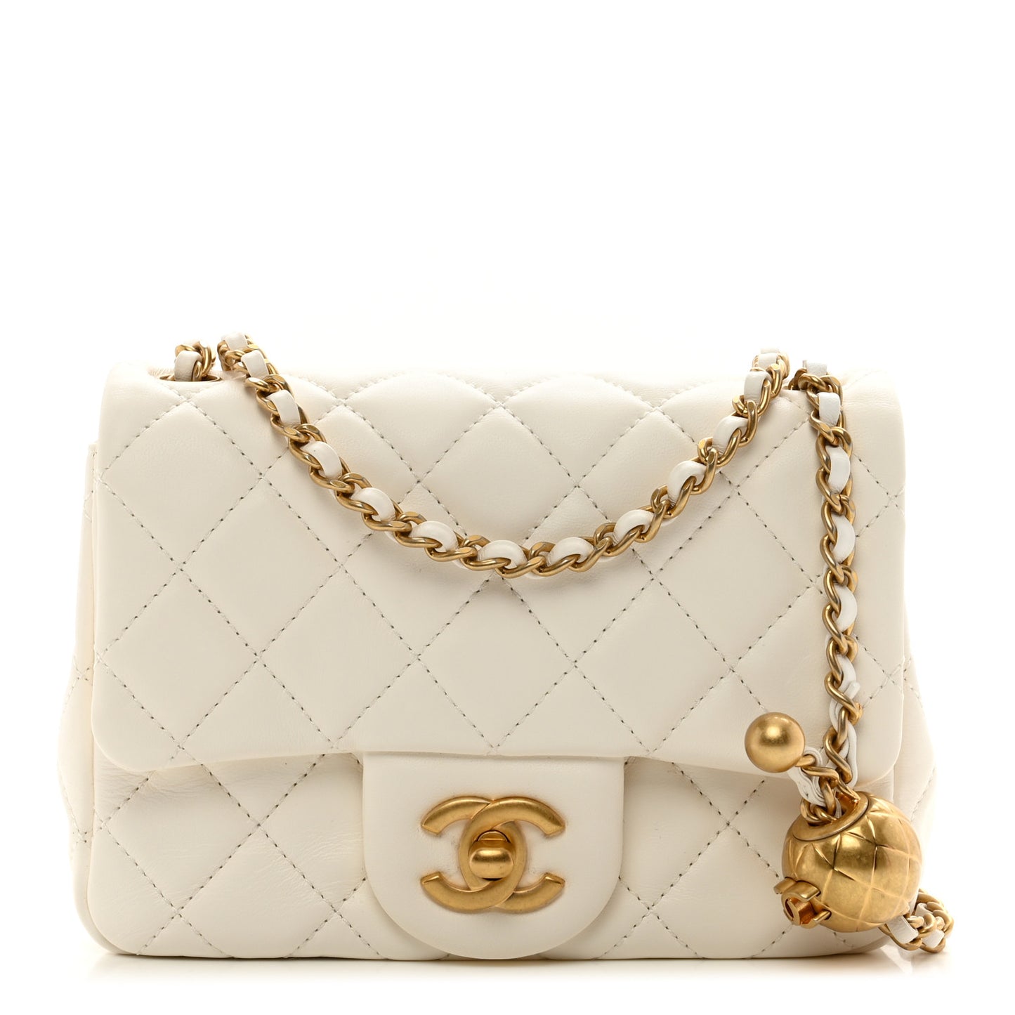 Lambskin Quilted Mini Pearl Crush Flap White