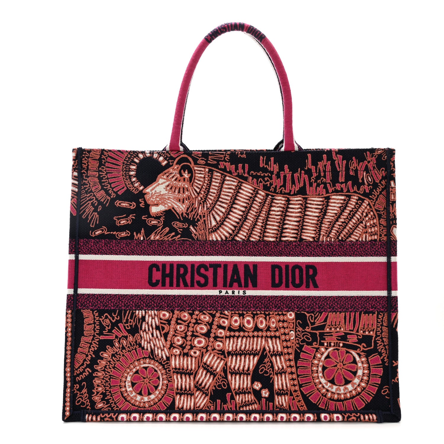 Christian Dior Canvas Embroidered Dior Animals Tiger Book Tote Deep Blue Fuchsia 1 of 10