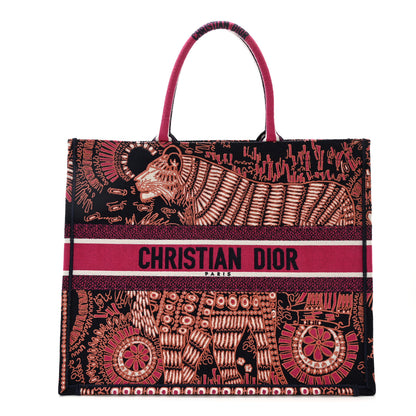 Christian Dior Canvas Embroidered Dior Animals Tiger Book Tote Deep Blue Fuchsia 1 of 10