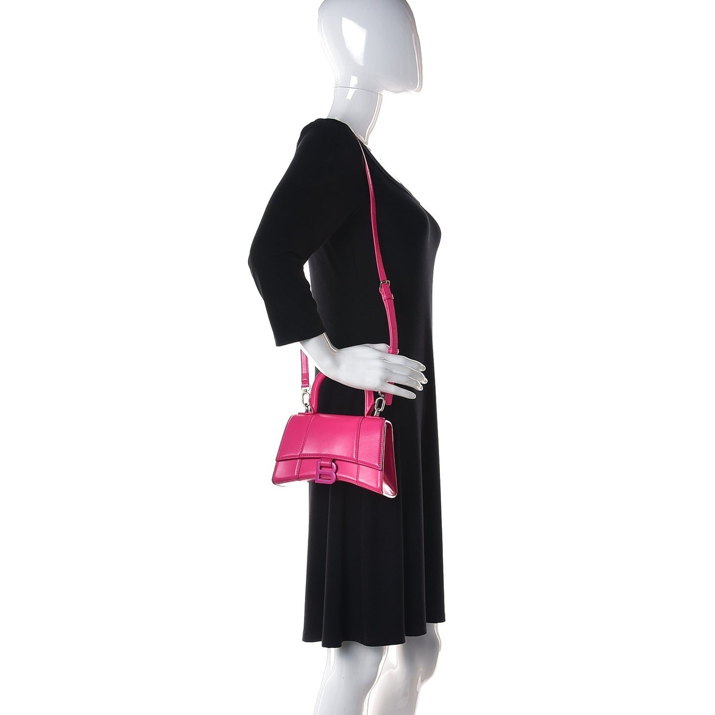 Shiny Box Calfskin Hourglass Top Handle Bag XS Hot Pink