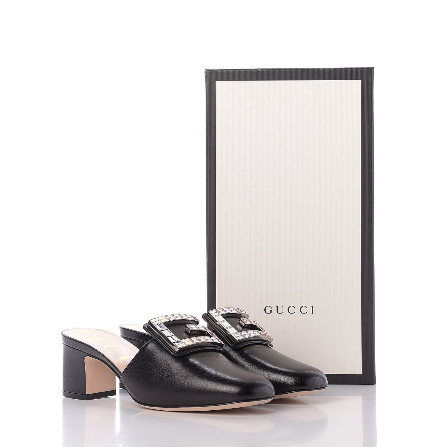Gucci Malaga Kid Crystal Square G Madelyn Mules 36.5 Black 11 of 11