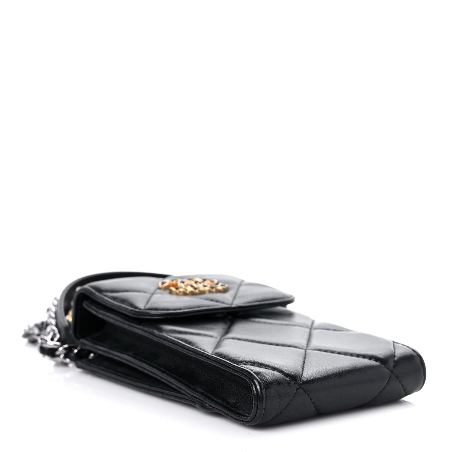Chanel Lambskin Quilted Chanel 19 Phone Holder With Chain Black 4 of 12