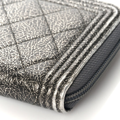 Chanel Cracked Metallic Calfskin Quilted Boy Long Zip Around Wallet Dark Silver 10 of 11