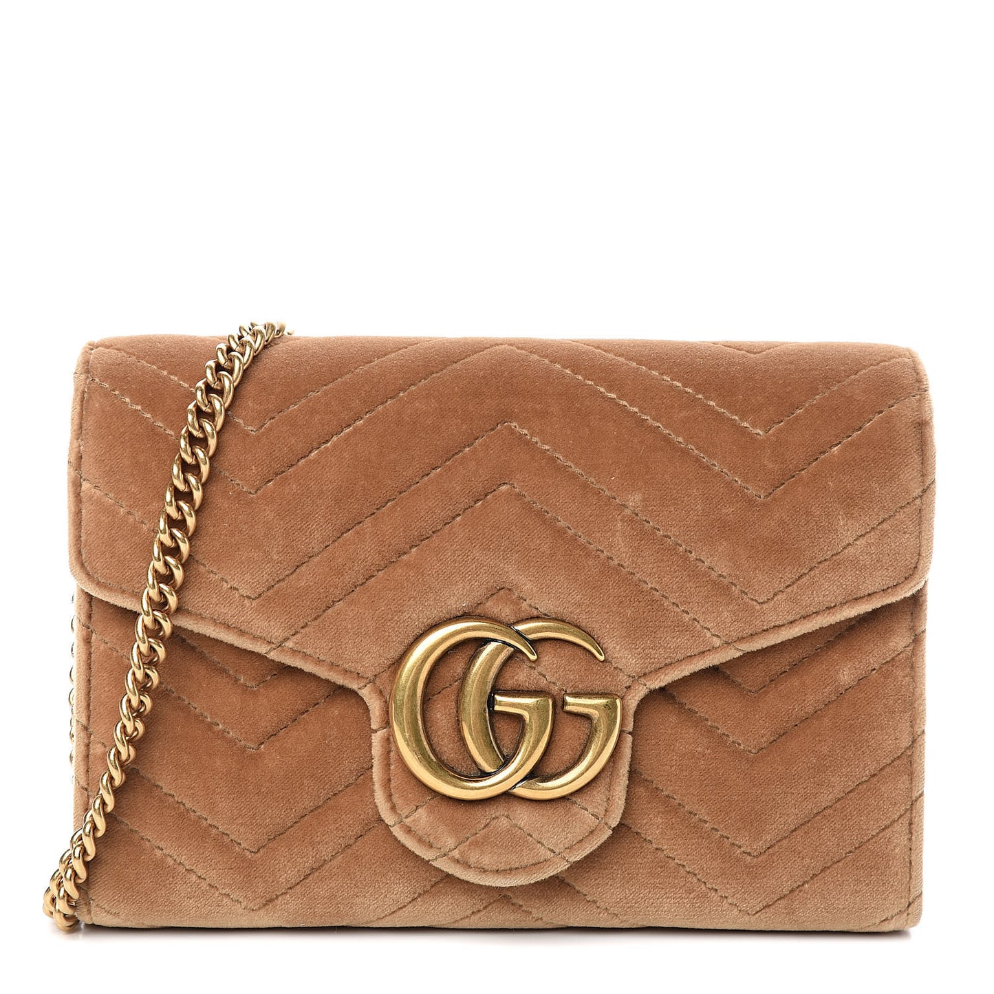 Velvet Matelasse GG Marmont Chain Wallet Taupe