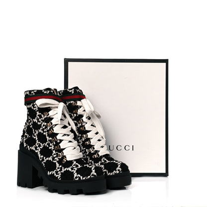 Gucci Tweed GG Monogram Lace Up Combat Ankle Boots 42 Black 9 of 9