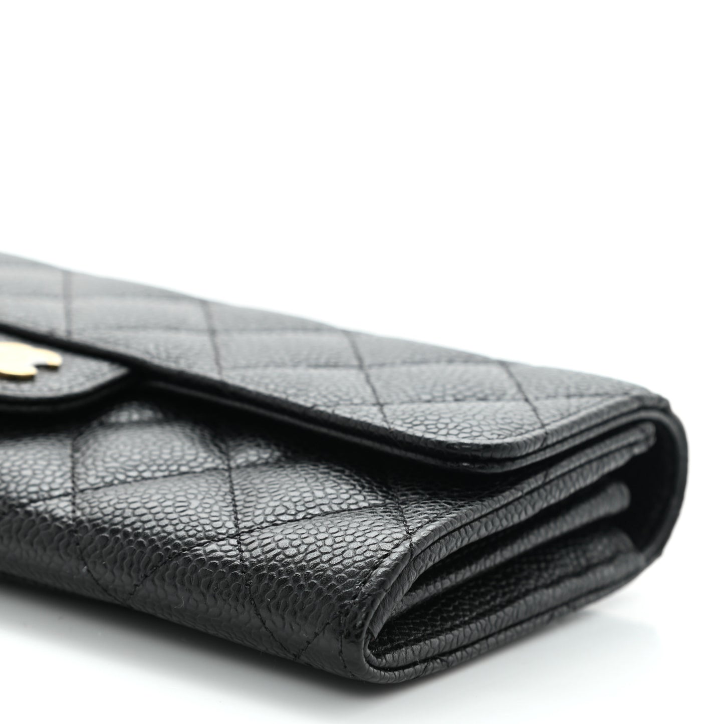 Caviar Quilted Large Gusset Flap Wallet Black