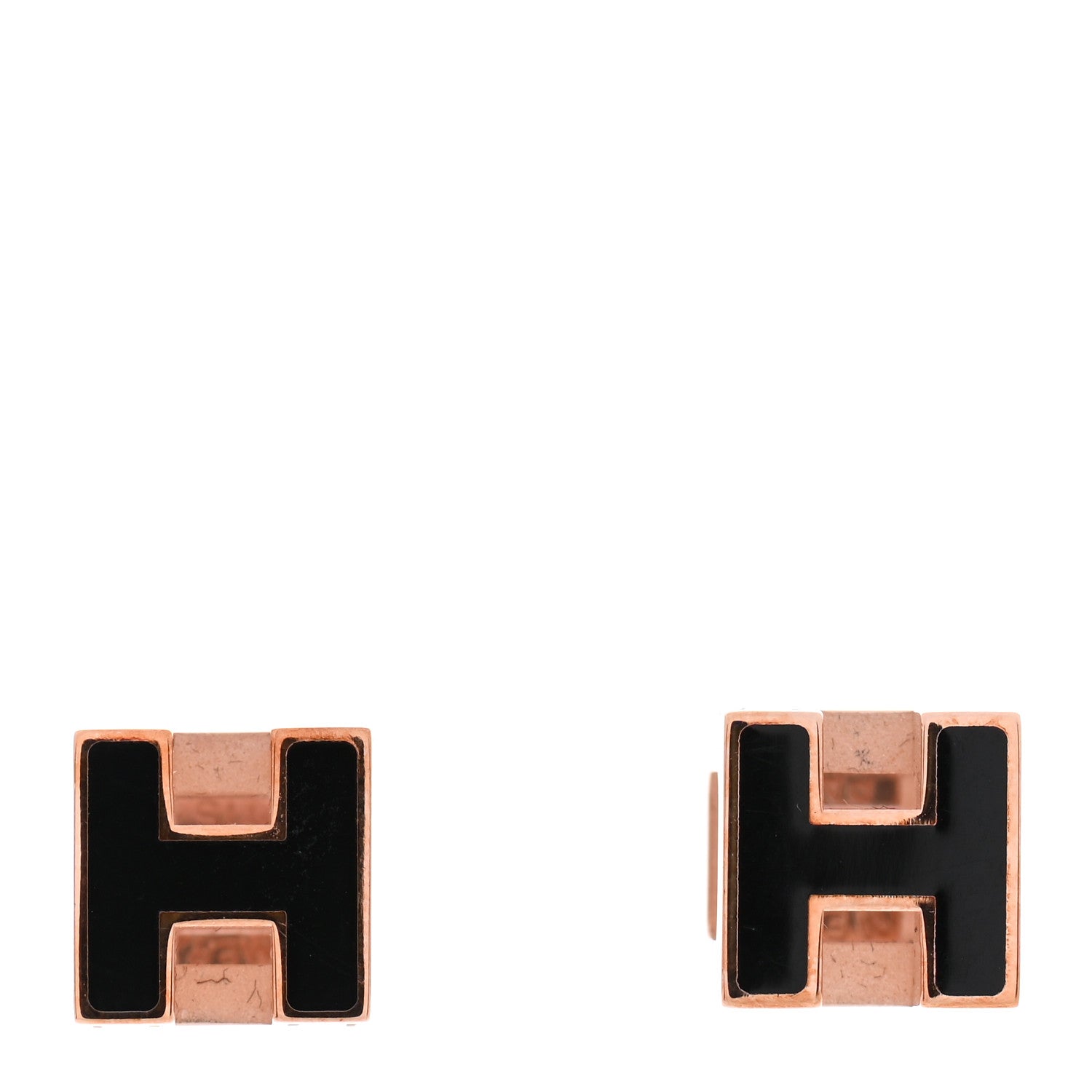 Hermes Rose Gold Lacquered Cage d'H Earrings Black 1 of 5