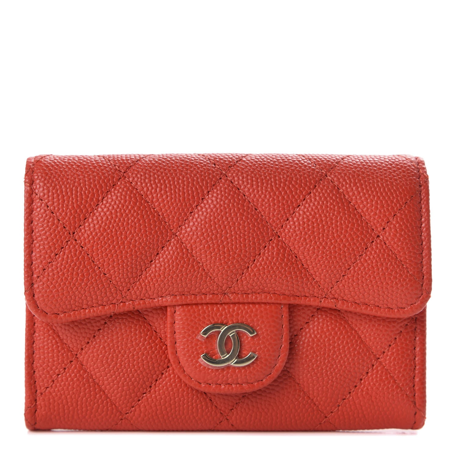 Chanel Caviar Quilted Flap Card Holder Wallet Red 1 of 9