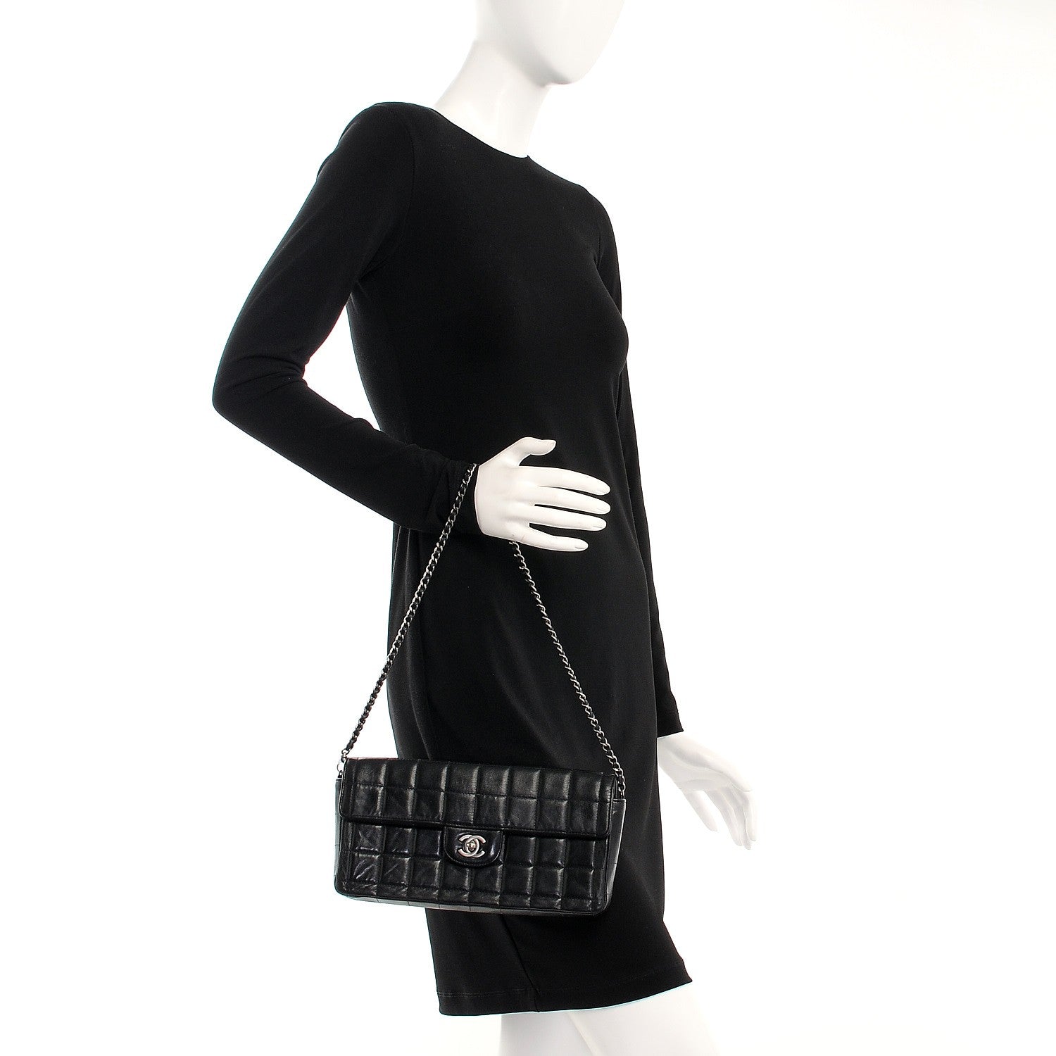 Chanel Lambskin Quilted East West Chocolate Bar Flap Black 2 of 9