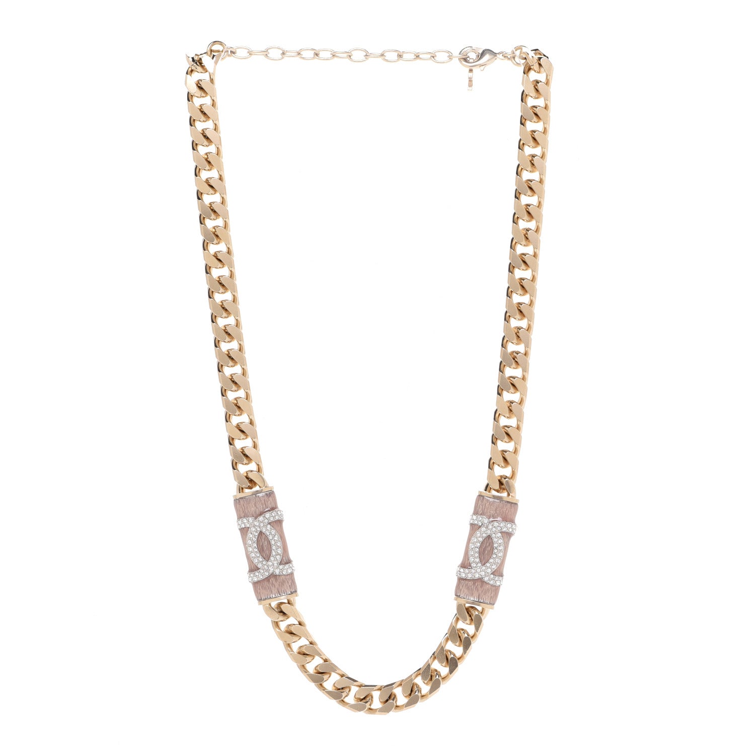 Chanel Crystal Strass CC Necklace Light Gold Pink 3 of 6