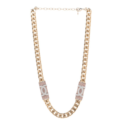 Chanel Crystal Strass CC Necklace Light Gold Pink 3 of 6