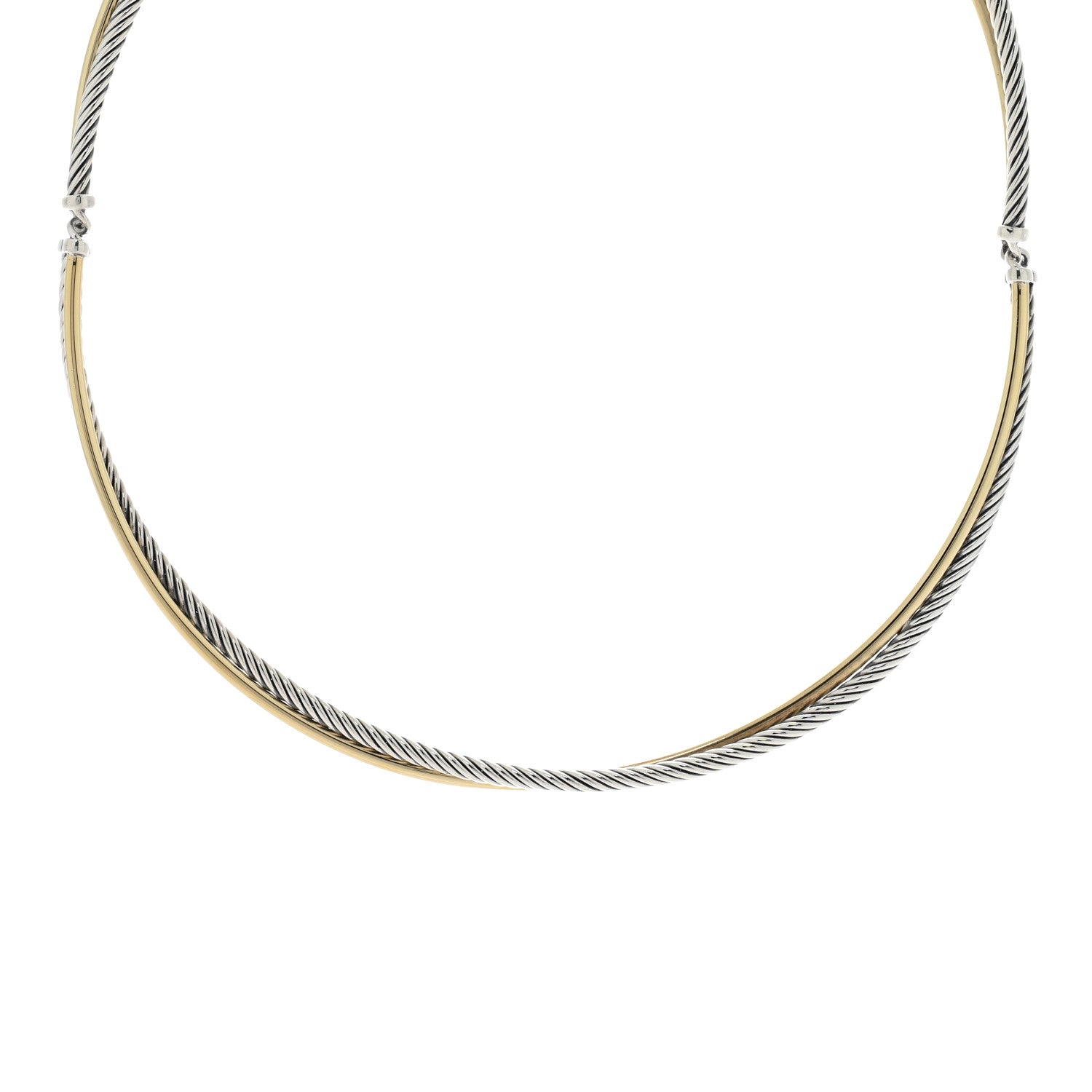 David Yurman Sterling Silver 18K Yellow Gold Crossover Cable Choker Necklace 1 of 4