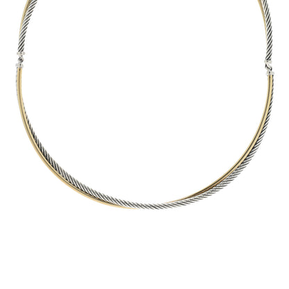 David Yurman Sterling Silver 18K Yellow Gold Crossover Cable Choker Necklace 1 of 4