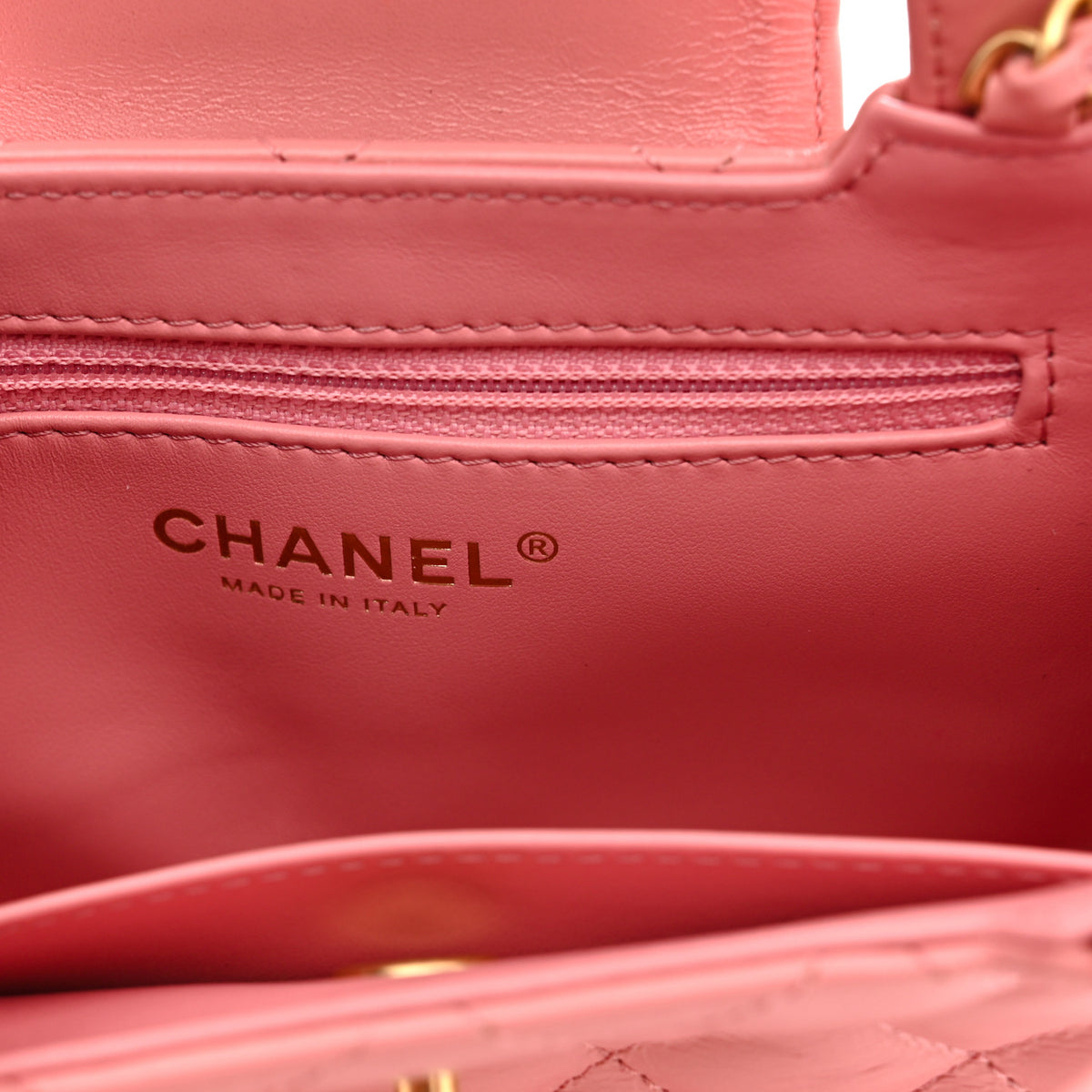 Chanel Shiny Aged Calfskin Quilted Nano Kelly Shopper Coral Pink 6 of 12