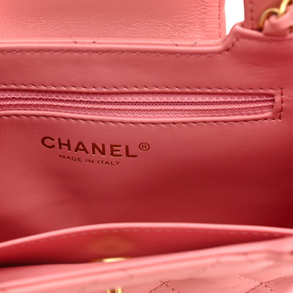 Chanel Shiny Aged Calfskin Quilted Nano Kelly Shopper Coral Pink 6 of 12