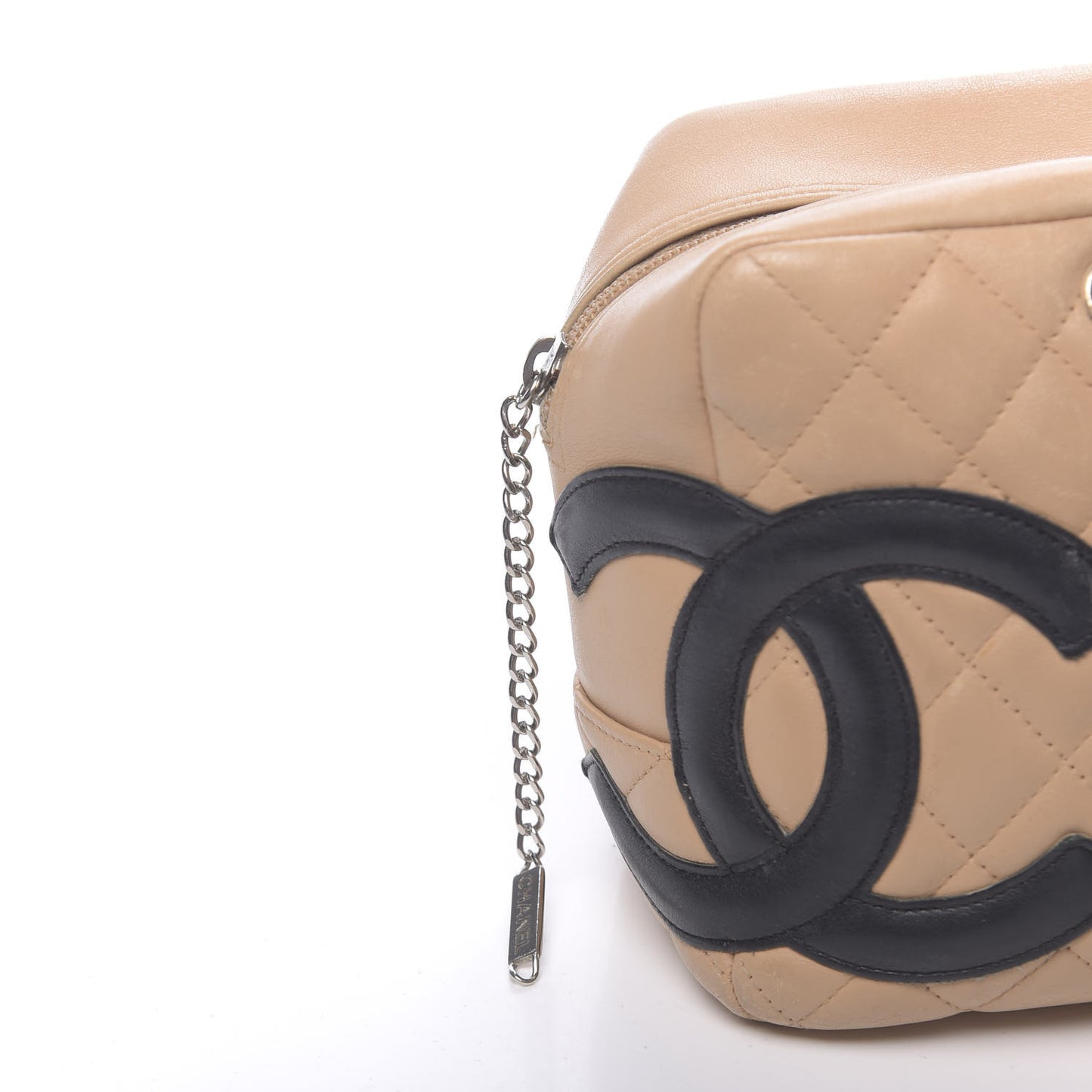 Calfskin Quilted Large Cambon Bowler Beige Black