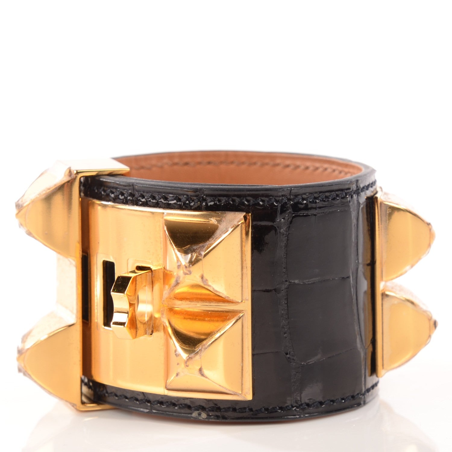 Hermes Shiny Alligator Collier de Chien CDC Bracelet Black Small 3 of 6