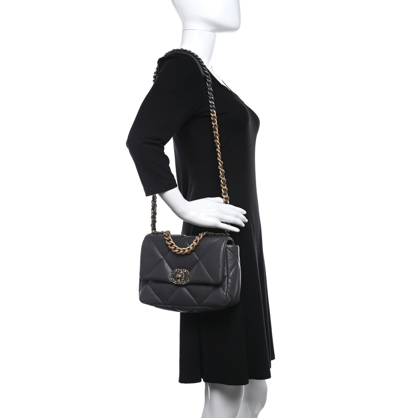 Lambskin Quilted Medium Chanel 19 Flap Dark Grey