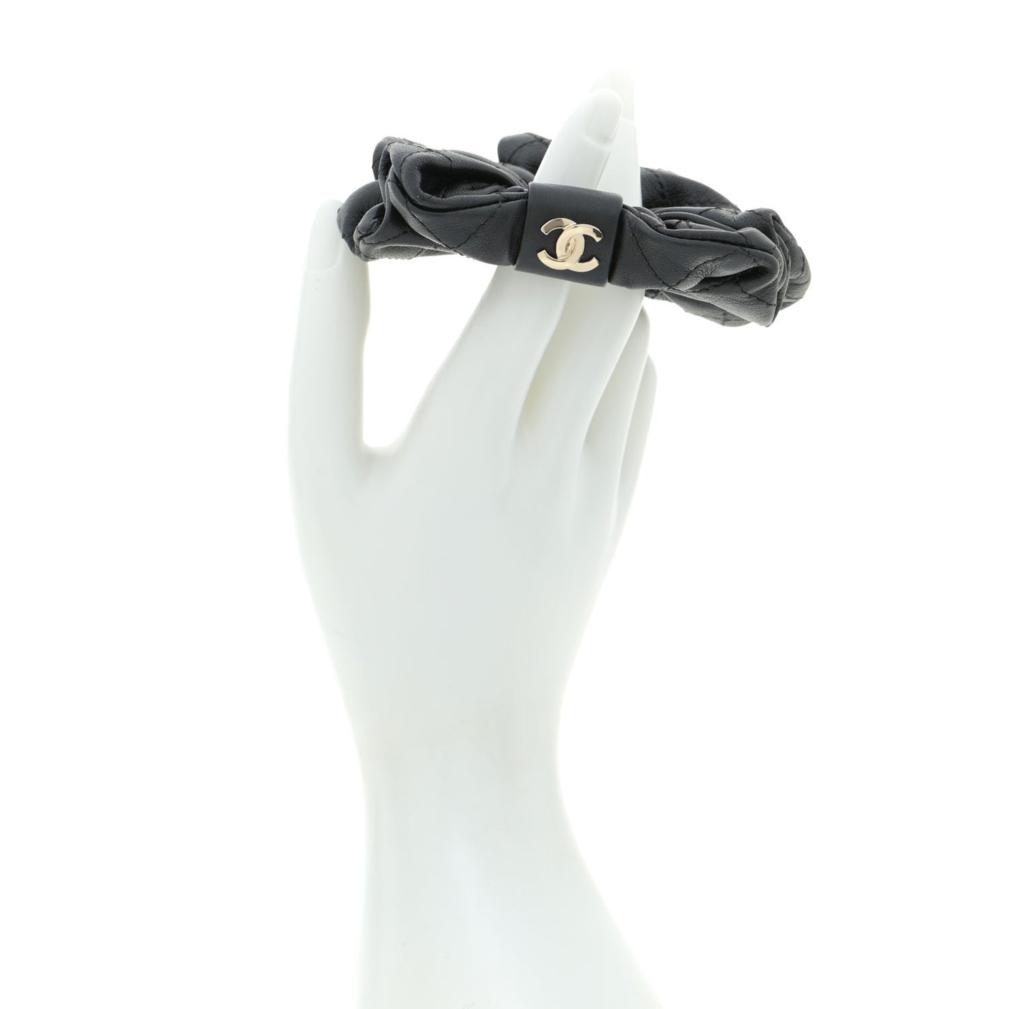 Lambskin Chain CC Hair Scrunchie Black Gold