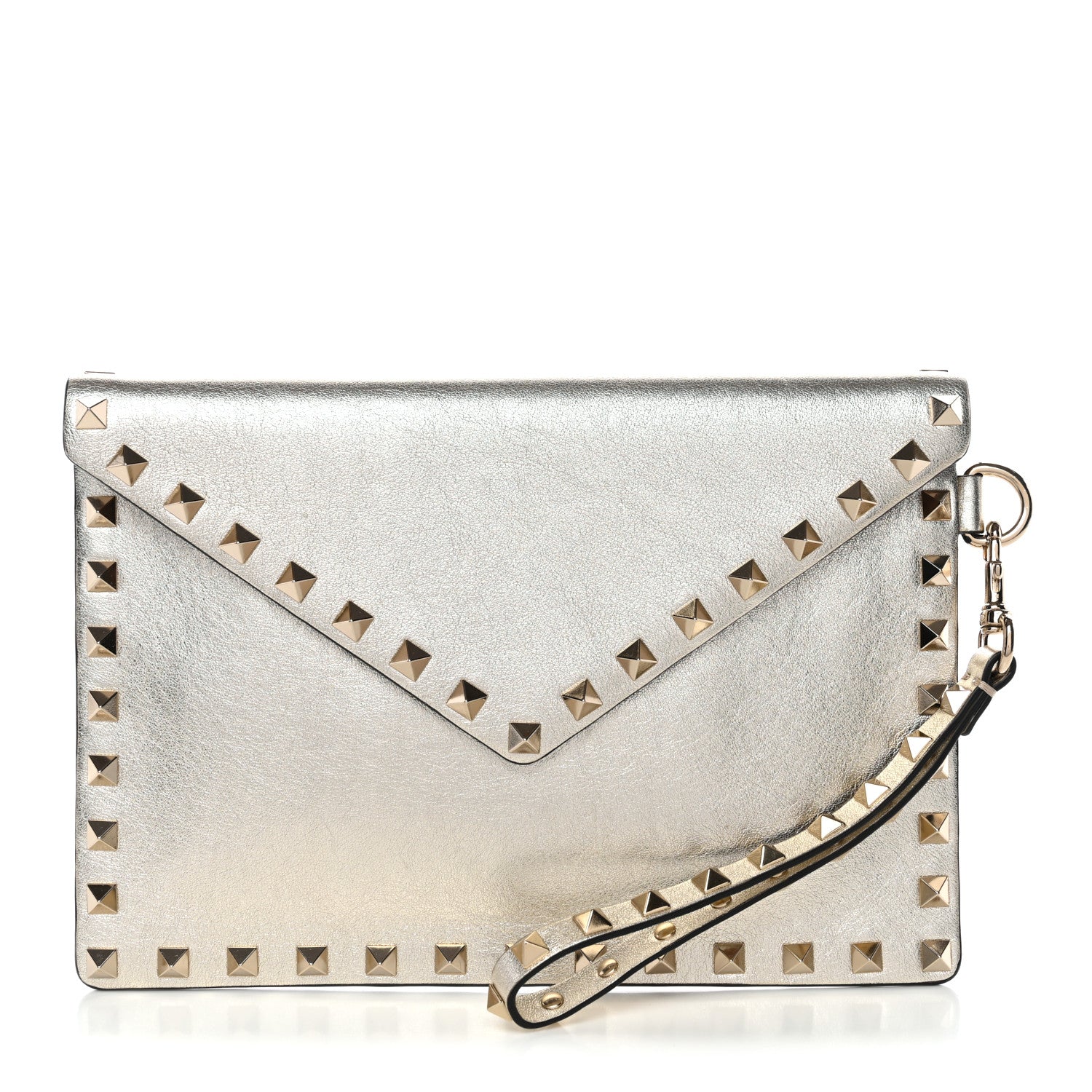 Valentino Garavani Metallic Calfskin Medium Rockstud Envelope Flat Wristlet Pouch Sahara 1 of 8