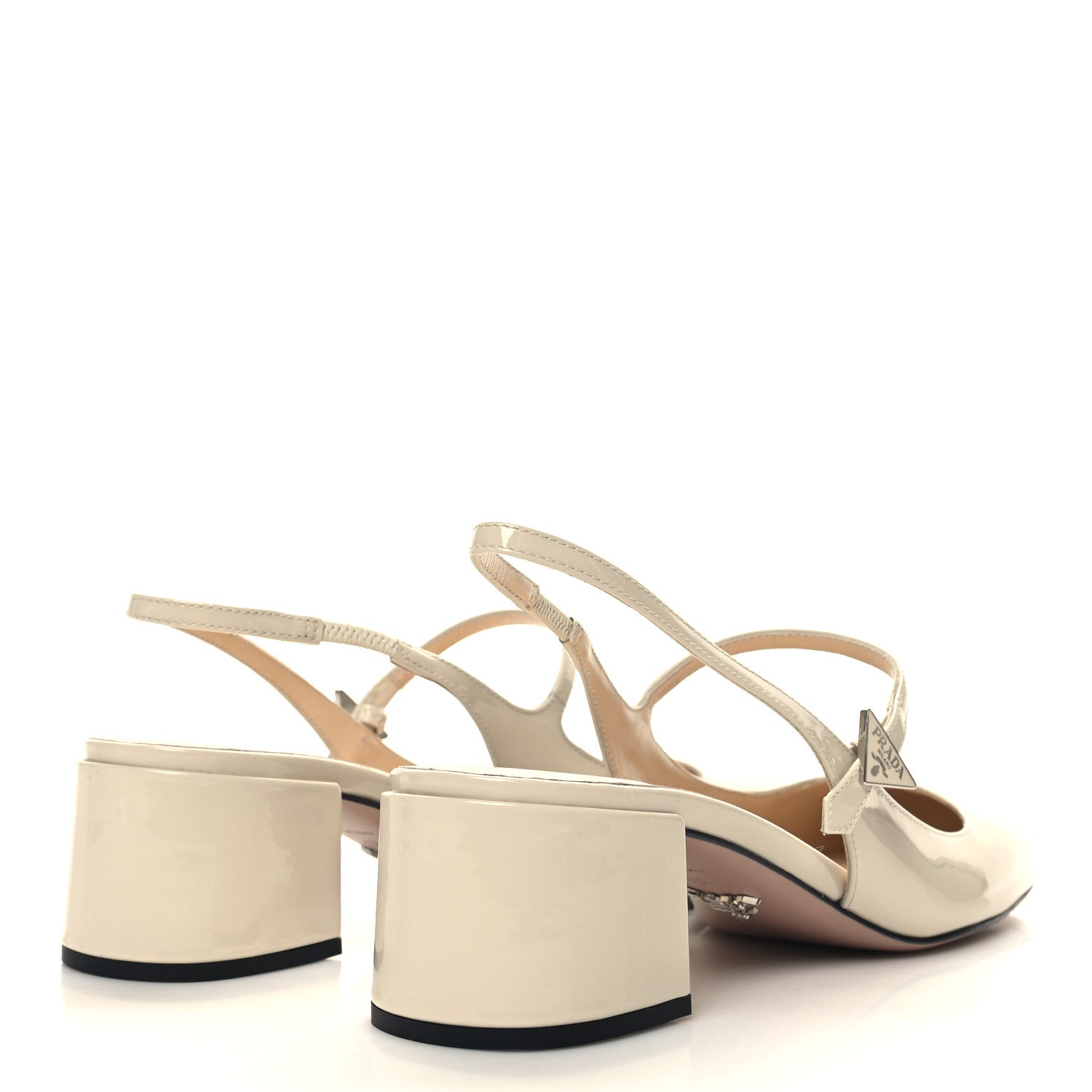 Prada Patent Decolette Logo Mary Jane 45mm Slingback Pumps 40 Beige 4 of 7