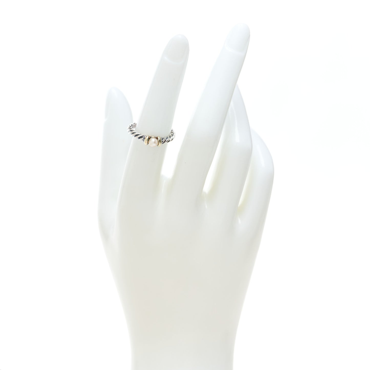 Sterling Silver 14K Yellow Gold Pearl Metro Cable Ring 52 6