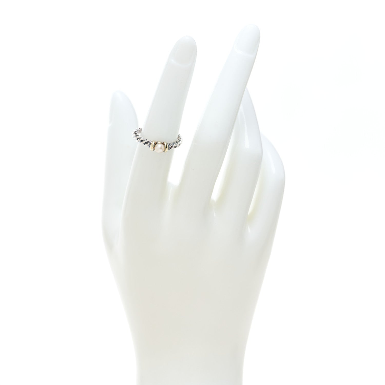 David Yurman Sterling Silver 14K Yellow Gold Pearl Metro Cable Ring 52 6 2 of 4
