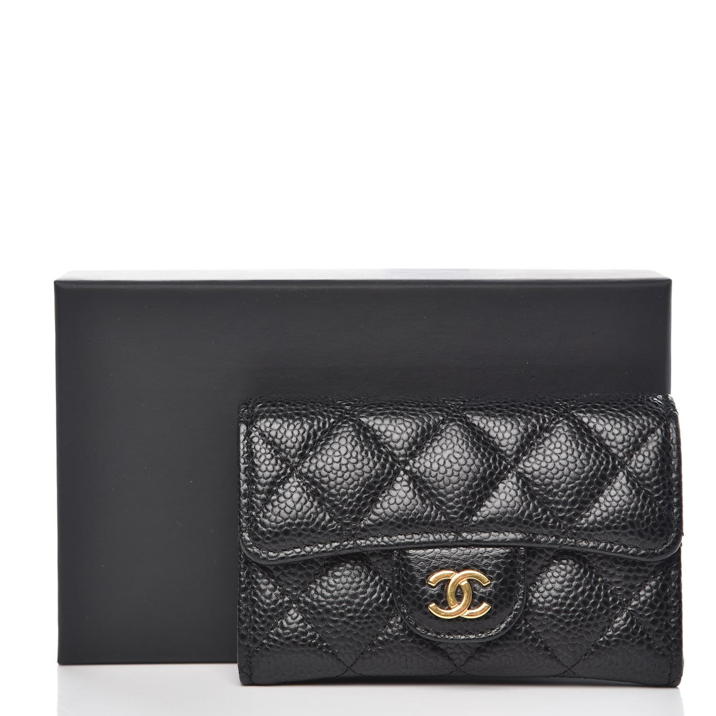 Caviar Quilted Flap Card Holder Black