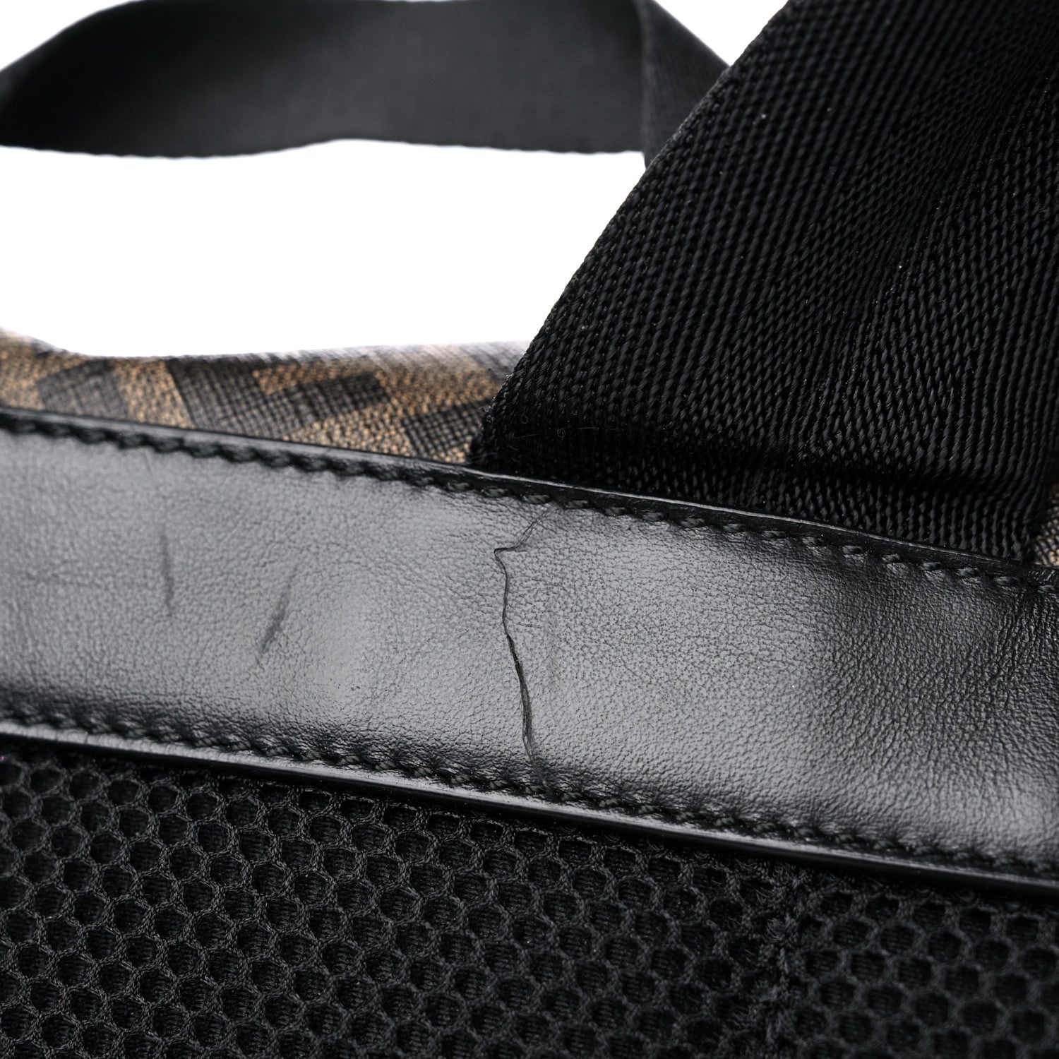 Fendi Nylon Glazed Fabric Vitello Liberty FF 1974 Diagonal Tobacco Moresco Black 16 of 18