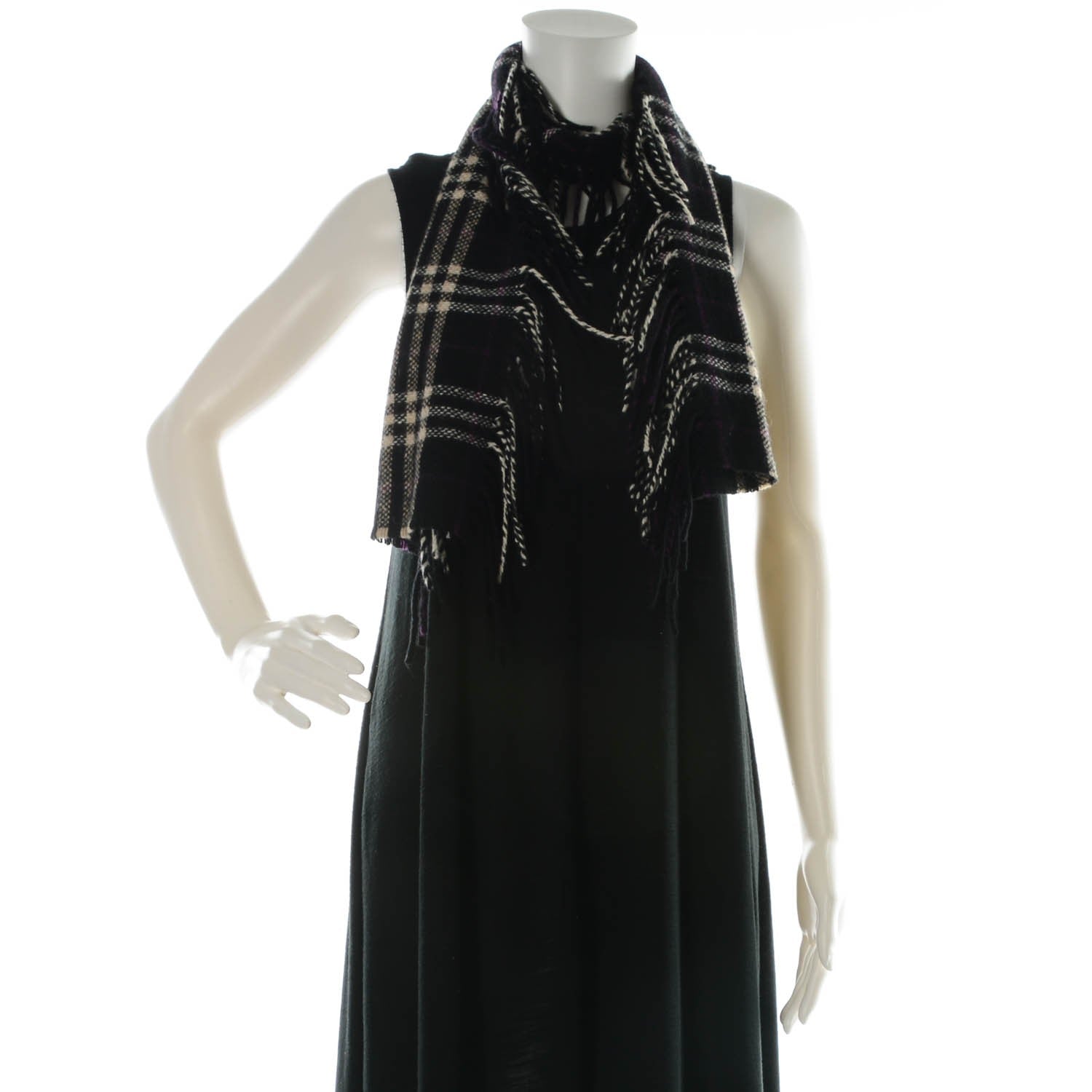 Burberry Cashmere Check Happy Fringe Scarf Black 2 of 4