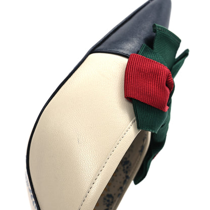 Gucci Malaga Kid Web Bow Mid Heel Mules 36.5 Black Vintage White 12 of 13