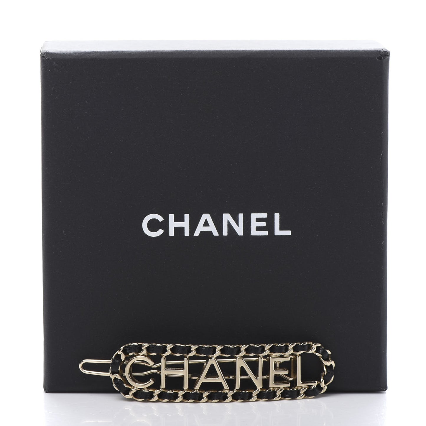 Metal Lambskin Vintage Allure Logo Hair Clip Black Gold