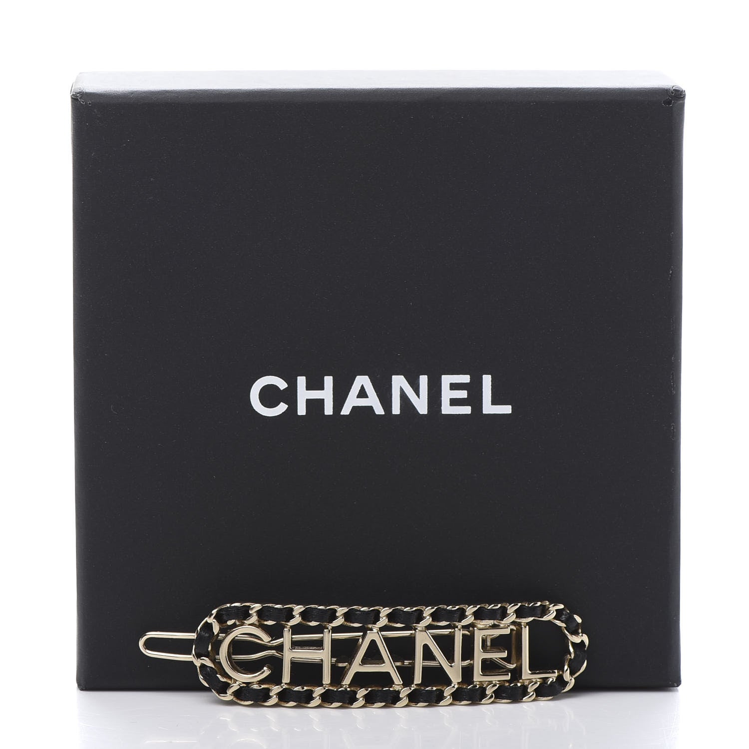 Chanel Metal Lambskin Vintage Allure Logo Hair Clip Black Gold 5 of 5