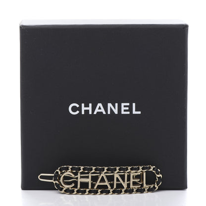 Chanel Metal Lambskin Vintage Allure Logo Hair Clip Black Gold 5 of 5