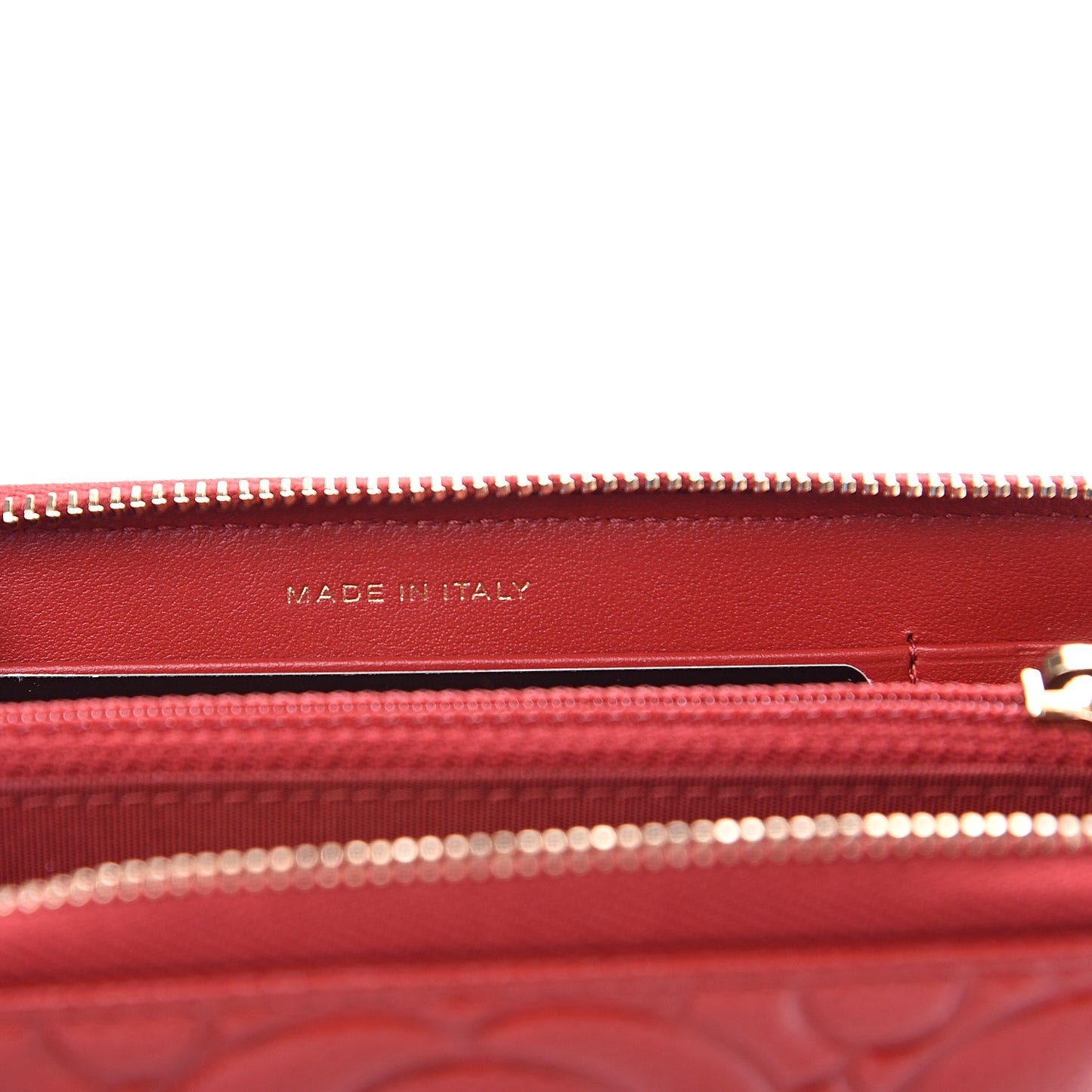 Caviar Camellia Embossed Medium Zip Around Wallet Red
