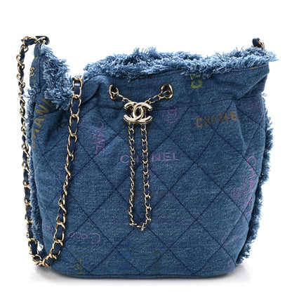 Chanel Denim Quilted Mood Bucket With Chain Blue Multicolor 1 of 10