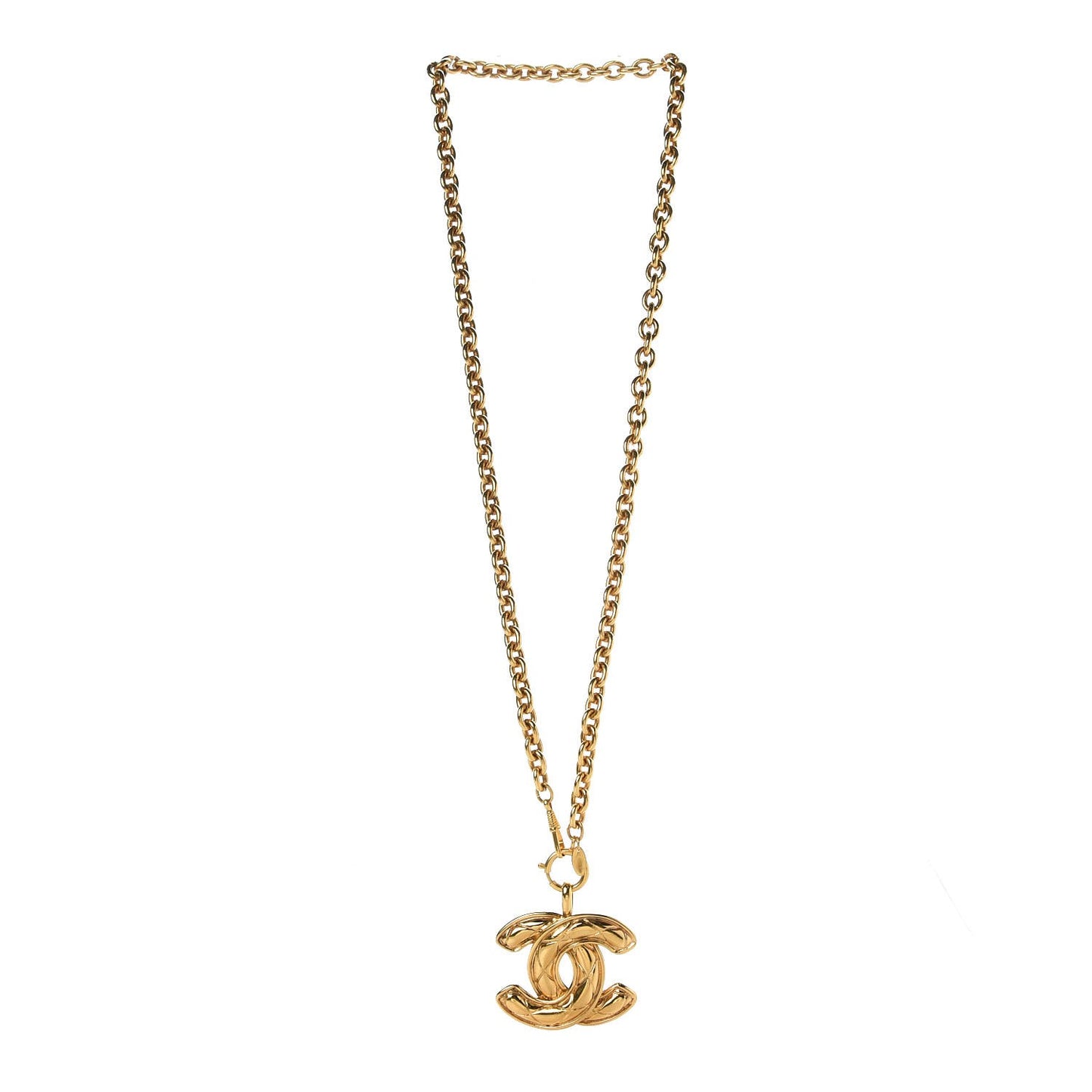 Quilted Large CC Long Necklace Gold